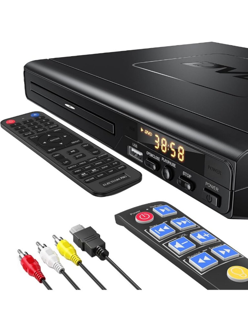 Region-Free DVD Player for TV with Large Button Remote - Easy to Use & Compact